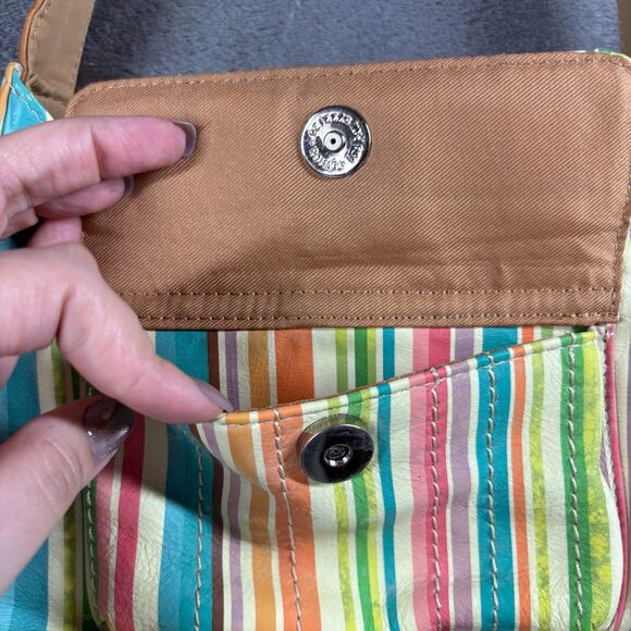 Fossil Genuine Leather Striped Purse Handbag Shoulder Bag Organizer Zip Baguette - Picture 4 of 10